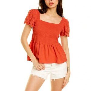 Eyelet-Sleeve Lucie Smocked Peplum Top